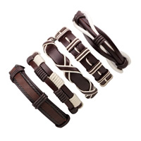 PU Leather Bracelet Set, with Waxed Nylon Cord & Cowhide, adjustable & for man Approx 7-7.8 Inch 