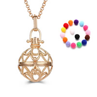 Brass Pregnant Ball Locket Sweater Necklace, with Sponge, Round, plated, Essential oil diffusion & rolo chain & for woman & hollow, lead & cadmium free, 800mm Approx 31 Inch 