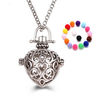 Brass Pregnant Ball Locket Sweater Necklace, with Sponge, Heart, plated, Essential oil diffusion & rolo chain & for woman & hollow, lead & cadmium free, 800mm Approx 31 Inch 