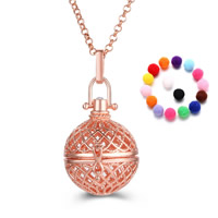 Brass Pregnant Ball Locket Sweater Necklace, with Sponge, Round, plated, Essential oil diffusion & rolo chain & for woman & hollow, lead & cadmium free, 800mm Approx 31 Inch 