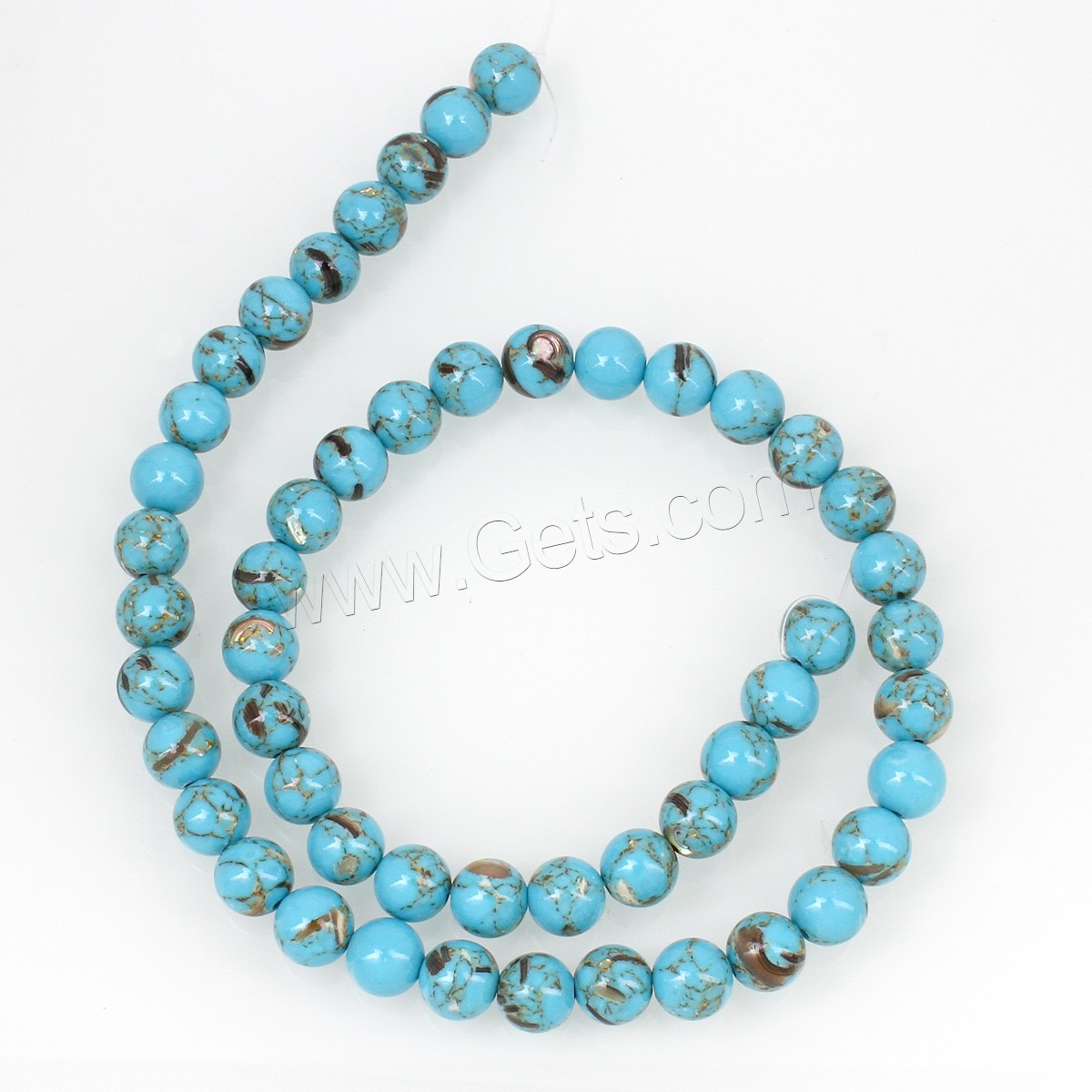 Synthetische Türkis Perlen, rund, verschiedene Größen vorhanden & Goldpulver, keine, Bohrung:ca. 1mm, verkauft von Strang