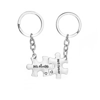 Zinc Alloy Puzzle Couple Key Chain, platinum color plated, Unisex & with letter pattern & enamel 