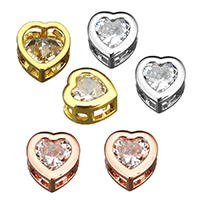 Cubic Zirconia Brass Beads, Heart, plated, multihole & with cubic zirconia Approx 1.5mm 