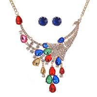 Crystal Jewelry Sets, Zinc Alloy, earring & necklace, with Crystal, gold color plated, faceted & with rhinestone lead & cadmium free, 450mm Approx 17.5 Inch 