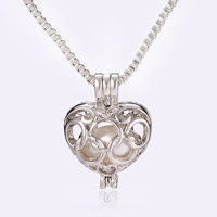 Freshwater Pearl Locket Necklace, Zinc Alloy, Heart, silver color plated, box chain & for woman & hollow, lead & cadmium free Approx 17.5 Inch 