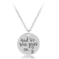 Unisex Necklace, Zinc Alloy, with iron chain, with 5cm extender chain, Flat Round, platinum color plated, oval chain & with letter pattern, lead & cadmium free Approx 17.5 Inch 