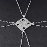 Zinc Alloy Puzzle Friendship Necklace, with iron chain, with 5cm extender chain, Square, platinum color plated, Unisex & oval chain & with letter pattern, lead & cadmium free Approx 17.5 Inch 