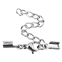 Stainless Steel Lobster Claw Cord Clasp, with cord tip, original color, 31mm 