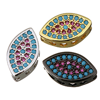 Cubic Zirconia Micro Pave Brass Beads, Horse Eye, plated, multihole & micro pave cubic zirconia Approx 2mm 