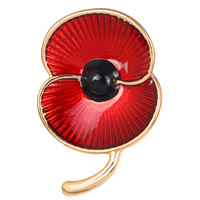 Zinc Alloy Jewelry Brooch, Poppy, gold color plated, for woman & enamel 
