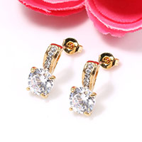 Zinc alliage strass Stud Earring, alliage de zinc, Placage de couleur d'or, pour femme & avec strass Vendu par lot