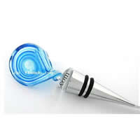 Lampwork Bottle Stopper, with Zinc Alloy, Flat Round, silver foil, blue, 115mm 