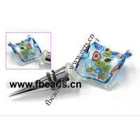 Lampwork Bottle Stopper, with Zinc Alloy, with millefiori slice & silver foil, 137mm 