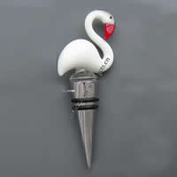 Lampwork Bottle Stopper, with Zinc Alloy, Swan, white 