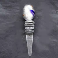 Lampwork Bottle Stopper, with Crystal, Oval, silver foil 