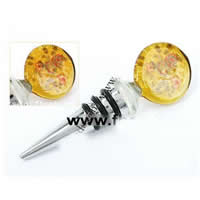 Lampwork Bottle Stopper, with Zinc Alloy, Flat Round, gold sand, yellow, 123mm 