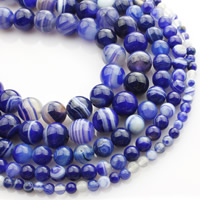 Natürliche Streifen Achat Perlen, rund, verschiedene Größen vorhanden, tiefblau, Länge:ca. 15 ZollInch, verkauft von Strang[