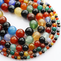 Gemischte Achat Perlen, gemischter Achat, rund, natürlich, verschiedene Größen vorhanden, Länge:ca. 15 ZollInch, verkauft von Strang