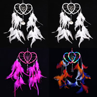 Fashion Dream Catcher, Feather, with Nylon Ribbon & Glass Seed Beads & ABS Plastic & Iron, Heart, with bell 500mm 