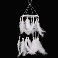 Fashion Dream Catcher, Feather, with ABS Plastic Pearl & Velveteen Cord & Polyester Cord, white 