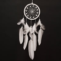 Fashion Dream Catcher, Feather, with Polyester Cord & Glass Seed Beads, white 
