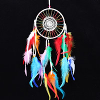 Fashion Dream Catcher, Feather, with Satin Ribbon & Polyester Cord & Glass Seed Beads, LED, multi-colored, 500-550mm 