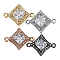 Cubic Zirconia Micro Pave Brass Connector, Rhombus, plated, micro pave cubic zirconia & 1/1 loop Approx 1.5mm 
