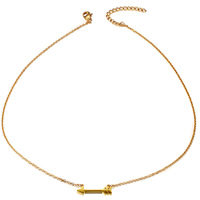 Collar de Acero Inoxidable, con 1.9lnch extender cadena, Flecha, chapado en oro real, cadena oval & para mujer, 24.5mm, longitud:aproximado 17.3 Inch, Vendido por Sarta
