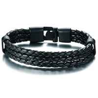 Men Bracelet, Cowhide, with Stainless Steel, vacuum plating black​, for man, 14mm Approx 8 Inch 