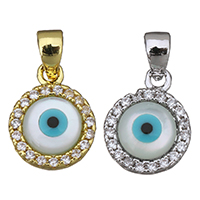 Fashion Evil Eye Pendant, Brass, Flat Round, plated, evil eye pattern & micro pave cubic zirconia & enamel Approx 