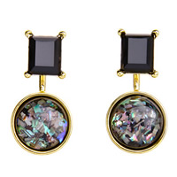 Resin Drop Earring, Zinc Alloy, with Resin, stainless steel post pin, Flat Round, gold color plated, lead & cadmium free 