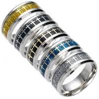 Unisex Finger Ring, 201 Stainless Steel, with Paper, plated, with cross pattern & colorful powder 