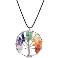 Zinc Alloy Necklace, with Waxed Linen Cord & Gemstone, Tree, platinum color plated, tree of life design & Unisex, lead & cadmium free, 50mm Approx 17.5 Inch 