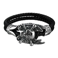 Men Bracelet, Stainless Steel, with cowhide cord, Skull, braided bracelet & for man &  & blacken 10mm Approx 8 Inch 