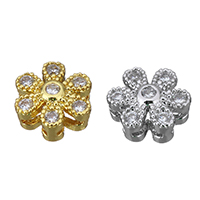 Cubic Zirconia Micro Pave Brass Beads, Flower, plated, multihole & micro pave cubic zirconia Approx 