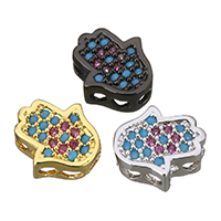 Cubic Zirconia Micro Pave Brass Beads, Hamsa, plated, multihole & micro pave cubic zirconia Approx 2mm 