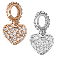 Brass European Pendants, Heart, plated, micro pave cubic zirconia & without troll Approx 4.5mm 