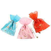 Satin Jewelry Pouches Bags, with Plastic Sequin, Rectangle, with flower pattern, mixed colors 