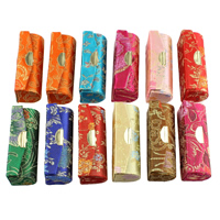 boîtes à bijoux en satin, tube, avec le motif de fleurs, couleurs mélangées Vendu par PC