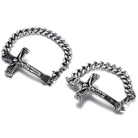 Men Bracelet, Stainless Steel, Cross & curb chain & for man & blacken 