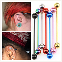Stainless Steel Ear Piercing Jewelry, 316L Stainless Steel, plated, with painted & for woman, mixed colors, 38mm, 1.6mm, 6mm 
