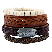 Men Bracelet, PU Leather, with Linen & Wood & Zinc Alloy, antique silver color plated, adjustable & for man Approx 6.6 Inch 