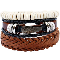 Men Bracelet, PU Leather, with Linen & Non Magnetic Hematite & Wood & Zinc Alloy, plated, adjustable & for man Approx 6.6 Inch 