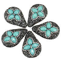 Rhinestone Clay Pave Beads, with Crystal, Teardrop, faceted, Aquamarine, 26-28x37-40x12-14mm Approx 2mm 