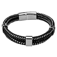 Men Bracelet, Cowhide, with Stainless Steel, braided bracelet & for man & , original color  12mm Approx 8.5 Inch 
