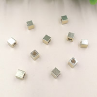 Brass Jewelry Beads,  Square, silver color plated, nickel, lead & cadmium free Approx 2.5mm 