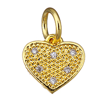 Brass European Pendants, Heart, real gold plated, micro pave cubic zirconia & without troll Approx 5mm 