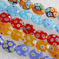Millefiori Glass Beads, Flat Round, with flower pattern .5-14 Inch 