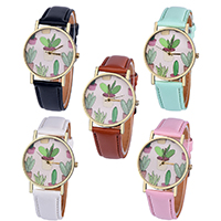 Unisex Wrist Watch, PU Leather, with Glass & Zinc Alloy, plated, Life water resistant Approx 8.5 Inch 