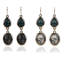 Agate Drop Earring, Zinc Alloy, with Moss Agate, iron earring hook, antique gold color plated, for woman lead & cadmium free, 110mm 